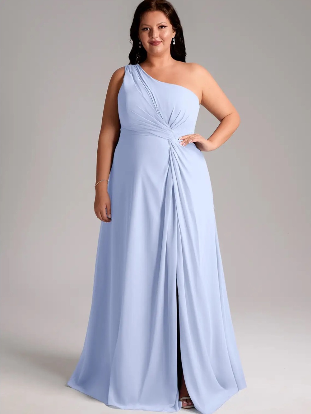 Azazie One-Shoulder Pale Blue Evening Gown